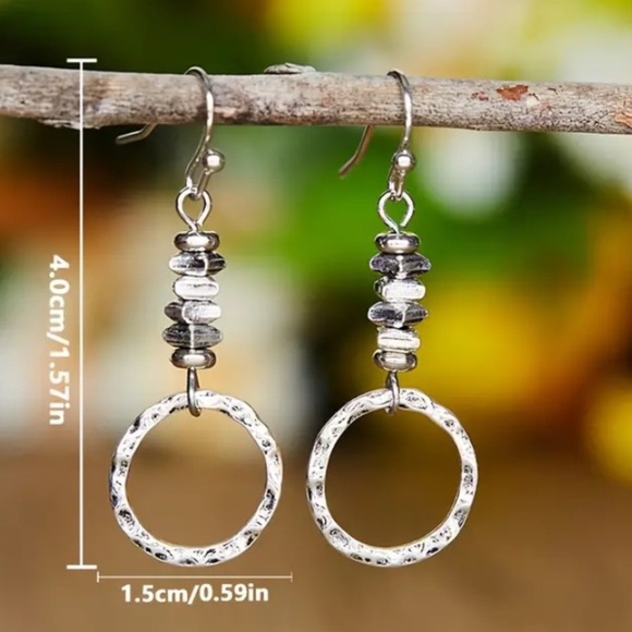 Boho Geometric Silver Irregular Earrings Circle Beaded - Picture 7 of 7